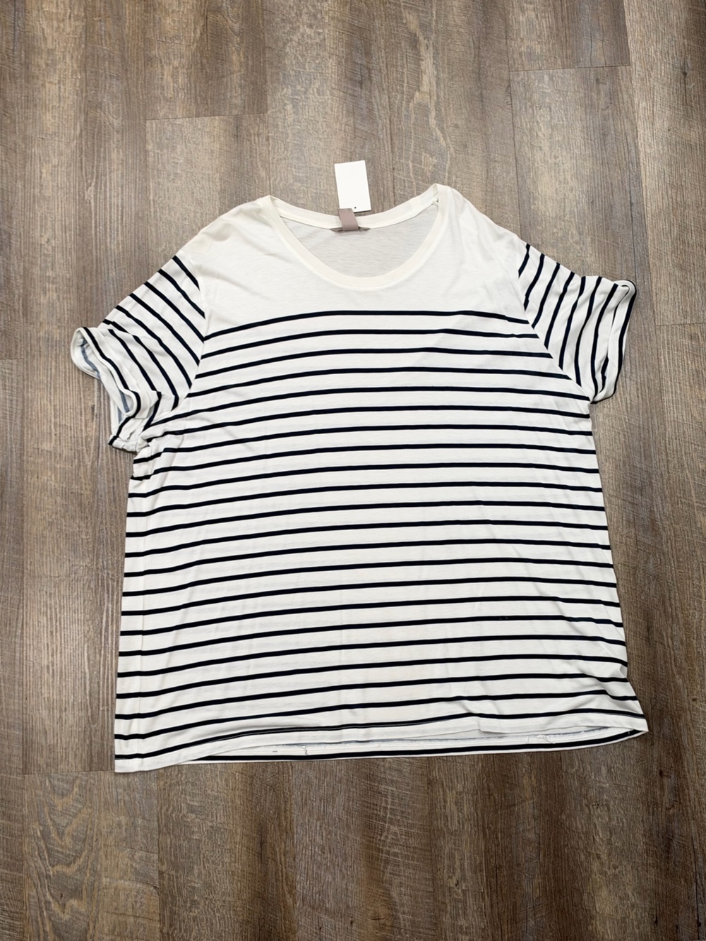 NWT H&M Women's White and navy Stripe Short Sleeve Top